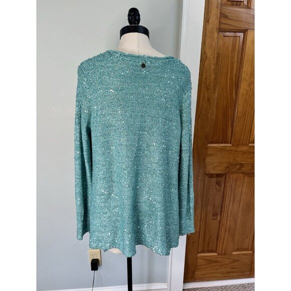Soft Surroundings Open Cardigan LG Sparkle Blue Green Mermaid Festival Event - Picture 2 of 5